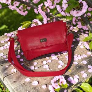 Genuine Leather: Woman's Genuine Leather Small Crossbody Bag - Red