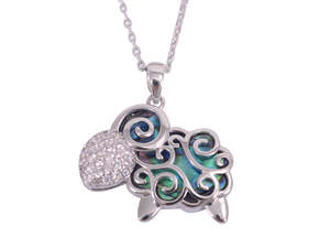 Kiwiana Jewellery: Kiwicraft Paua Shell Koru Sheep Pendant with Box