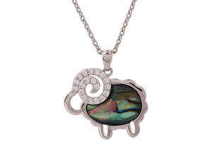 Kiwiana Jewellery: Kiwicraft Paua shell and Zircon Sheep Pendant with Box