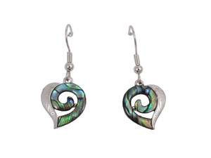 Kiwiana Jewellery: Kiwicraft Paua Shell Laser Heart Earrings with Box