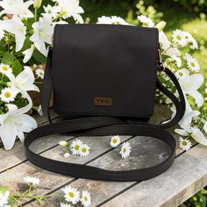 Woman's Genuine Leather Square Flap Crossbody Bag - Black