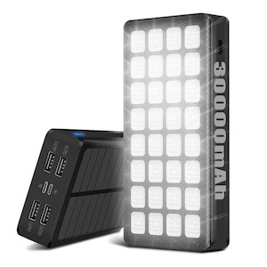 Camping And Outdoors: 30000mAh POWER BANK AC/Solar Dual Recharging, LED Camping/Work Light Panel
