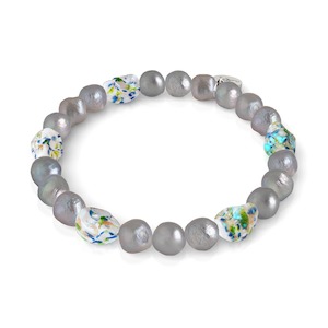 Jewelry: Ethereal Gloom | .925 Sterling Silver | Opal Silver Freshwater Pearl x Firefly Glass Skull Bracelet