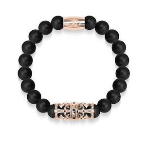 Jewelry: 18k Rose Gold Crown | Matte Black Agate | Kingdom Bead Bracelet | Men's