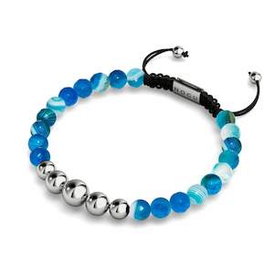 Blue Line Agate | Silver | Balance Gemstone Macrame Bracelet