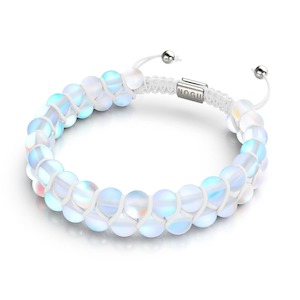Solstice Collection: Rainbow White | Silver | Double Mermaid Glass Bracelet