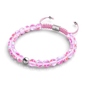 Solstice Collection: Pink Nebula | Silver | Galaxy Glass Macrame Bead Bracelet