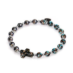 Poolside: Obsidian | Silver | Firefly Glass Cross Bracelet