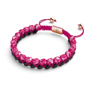 Magenta Quartz & Black Agate | Rose Gold | Double Geom Bracelet