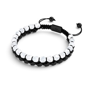 Natural Stones: Moonstone & Black Agate | Gunmetal | Double Geom Bracelet