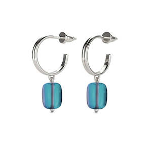 Mermaid Glass Earrings: Grey | .925 Sterling Silver | Mermaid Glass Pebble Huggie Earrings