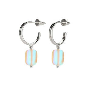 Peach | .925 Sterling Silver | Mermaid Glass Pebble Huggie Earrings