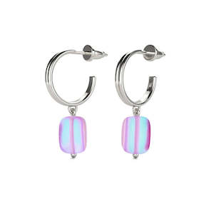 Mermaid Glass Earrings: Lavender | .925 Sterling Silver | Mermaid Glass Pebble Huggie Earrings