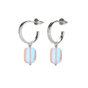 Mermaid Glass Earrings: Rainbow White | .925 Sterling Silver | Mermaid Glass Pebble Huggie Earrings
