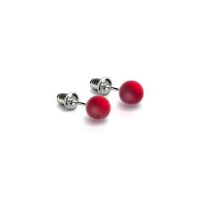Mermaid Glass Earrings: Dark Vermillion | .925 Sterling Silver | Mermaid Glass Mini Stud Earrings