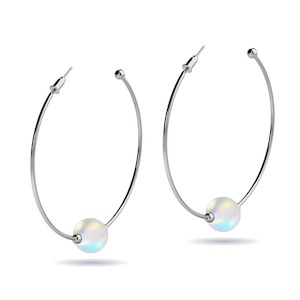 Mermaid Glass Earrings: Rainbow White | Silver | Mermaid Glass Hoop Earrings