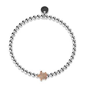 Tortuga | Silver & 18k Rose Gold | Crystal Sea Turtle Bracelet