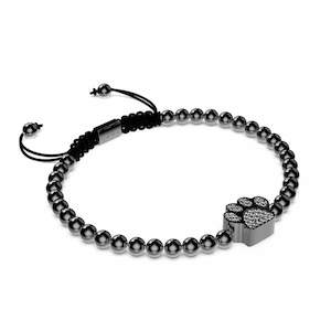 Paw | Gunmetal | Black | Crystal Pup Print | Macrame Charmballa Bracelet