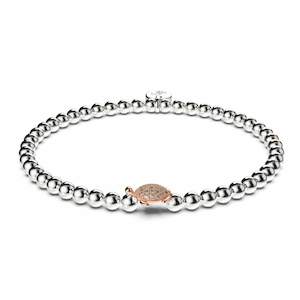 Tortuga | .925 Sterling Silver White & Rose Gold Vermeil | CZ Diamond Sea Turtle Bracelet