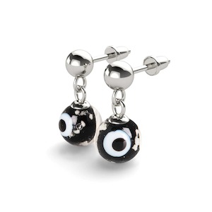 Studs: Black | .925 Sterling Silver | Firefly Glass Evil Eye Drop Stud Earrings