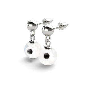 Studs: White | .925 Sterling Silver | Firefly Glass Evil Eye Drop Stud Earrings