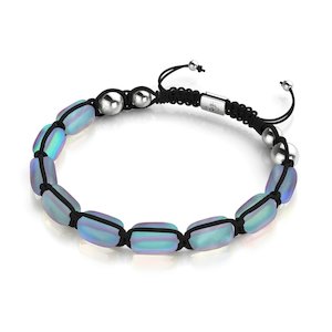 Grey | Silver | Mermaid Glass Pebble Macrame Bracelet