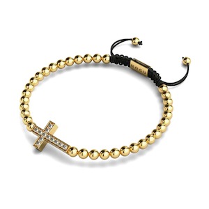 Symbolic Charms: Crystal Cross | 18k Gold | Black | Macrame Charmballa Bracelet