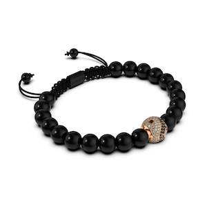 Symbolic Charms: Balance | 18k Rose Gold & Gunmetal | Black | Crystal Yin Yang | Macrame Charmballa Bracelet
