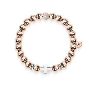 Symbolic Charms: 18k Rose Gold and Silver | Gilded Cross Bracelet