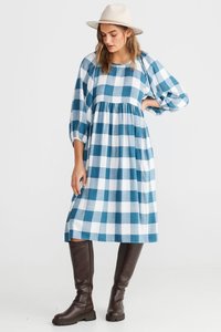 Shanty: Angel Wings Dress - Blue Steel Check