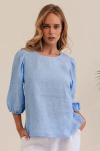 Linen 3/4 Sleeve Top - Chambray
