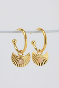 Moon Gazer Hoop Earrings - Gold with Rose Quartz