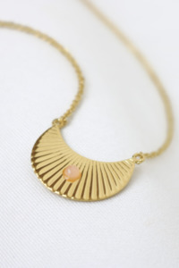 Love Lunamei: Moon Beam Necklace - Gold with Rose Quartz