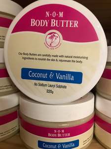 Elmore Oil Proven Pain Relief: NOM - COCONUT & VANILLA HANDMADE BODY BUTTER - 220gm