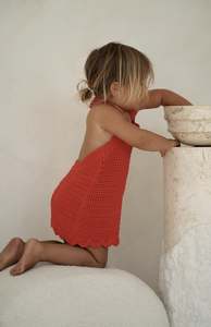 BIRDIE HALTER CROCHET DRESS - RED