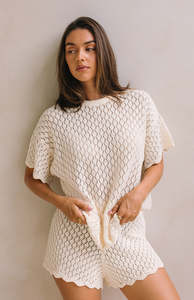 BIRDIE CROCHET SHORTS - MAMA CREAM