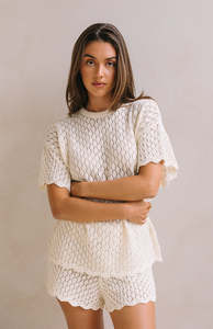 Womens: BIRDIE CROCHET TEE - MAMA CREAM