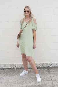 Dresses And Jumpsuits: Cold Shoulder Kinsley Dress - Pistachio