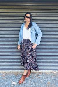Pants: Navy & Pink Bouquet - Magnolia Maxi Skirt