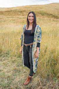 Kimonos: Golden Sweet Pea - Long Patterned Kimono