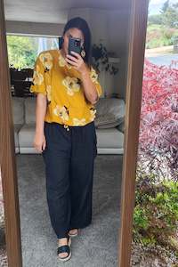 Verity Tie Tops: Short Sleeve Verity Tie Top - Mustard Pansy