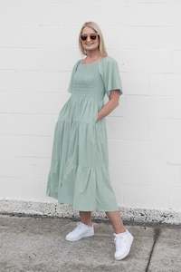 Boho Dresses: Shirred Bust Soph Maxi - Green