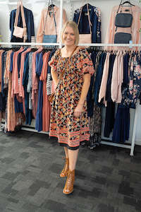 Boho Dresses: Shirred Maeve Dress - Black