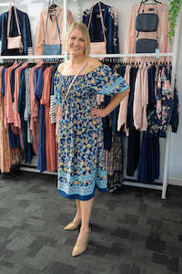 Boho Dresses: Shirred Maeve Dress -  Royal Blues