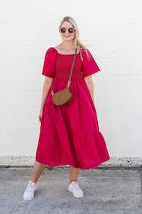 Boho Dresses: Shirred Bust Soph Maxi - Fuchsia