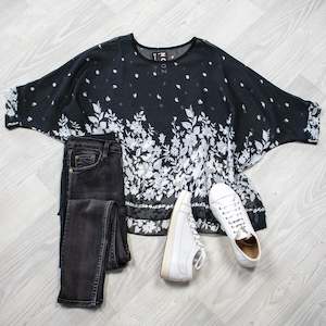 Draped Tops: PRE-ORDER** Monochrome Blossom Draped Top - Floral Collection