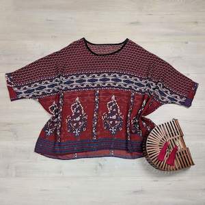 Draped Tops: PRE-ORDER** Red Paisley Draped Top - Colourpop Collection