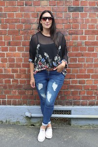 Draped Tops: Black Delicate Floral Draped Top - Floral Collection