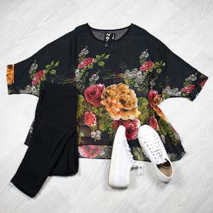 Draped Tops: PRE-ORDER** Black Bold Floral Draped Top - Floral Collection