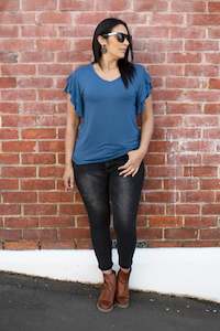 Steel Blue Flutter Sleeve Tee